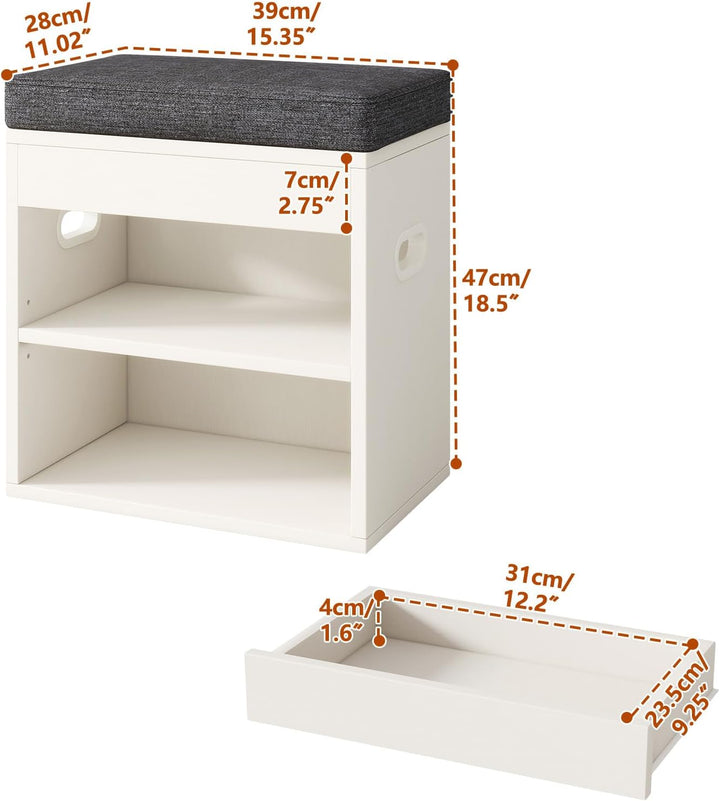 YMYNY Schuhbank mit Sitzfläche und Schublade, 2-Stufig Schuhschrank mit sitzbank, Schuhregal Klein m