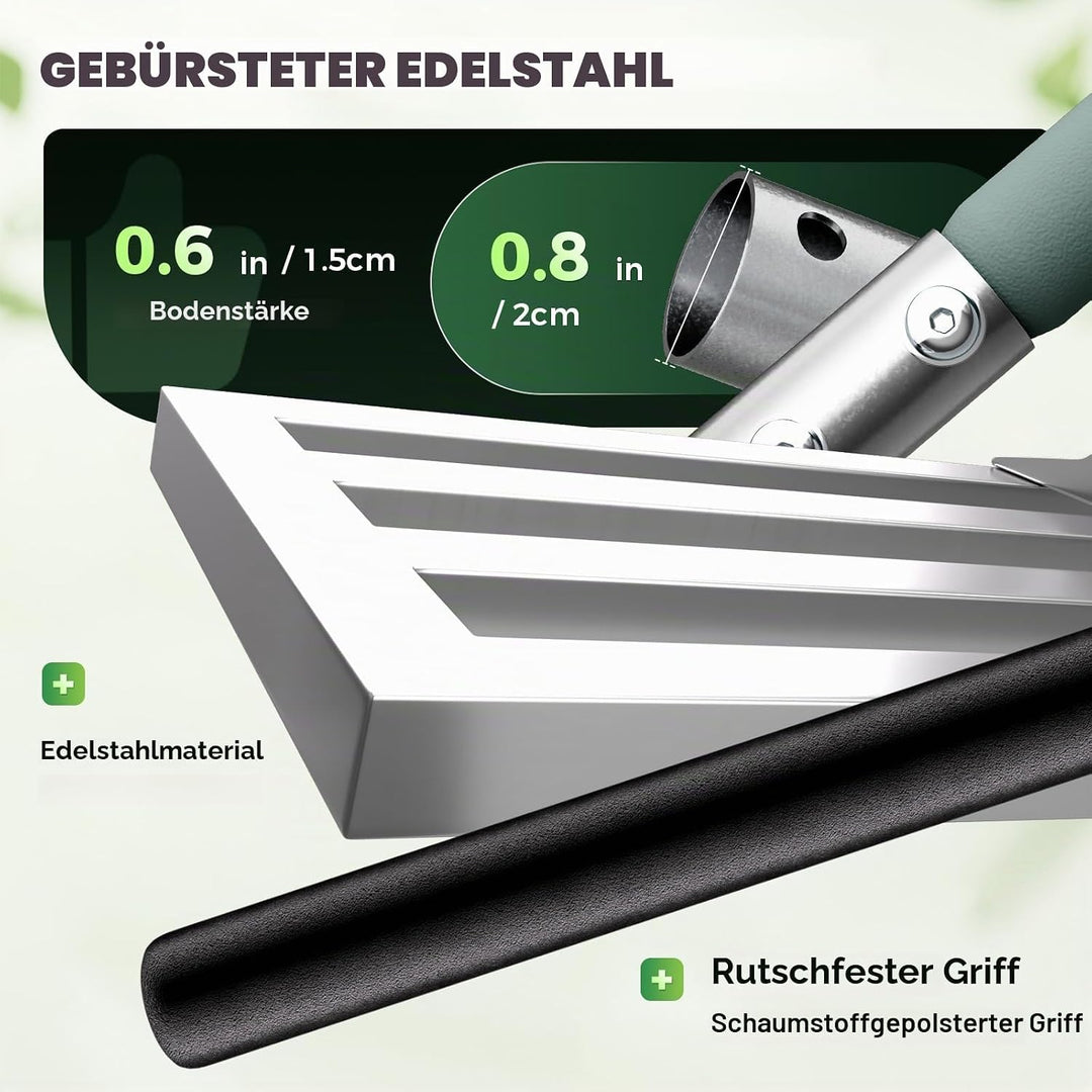 75 x 25 cm robuster Rasenrechen – Vollständig geschlossene Edelstahl-Basis, langlebiger Griff, für R