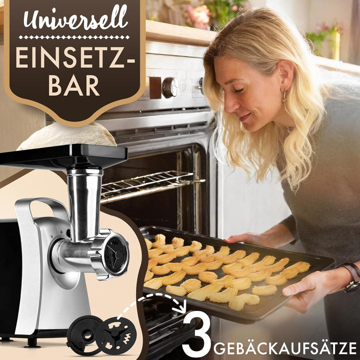 Bomann® Fleischwolf 1000W | mit Aufsatz für Plätzchen & Spritzgebäck | Fleischwolf elektrisch | 3 Me