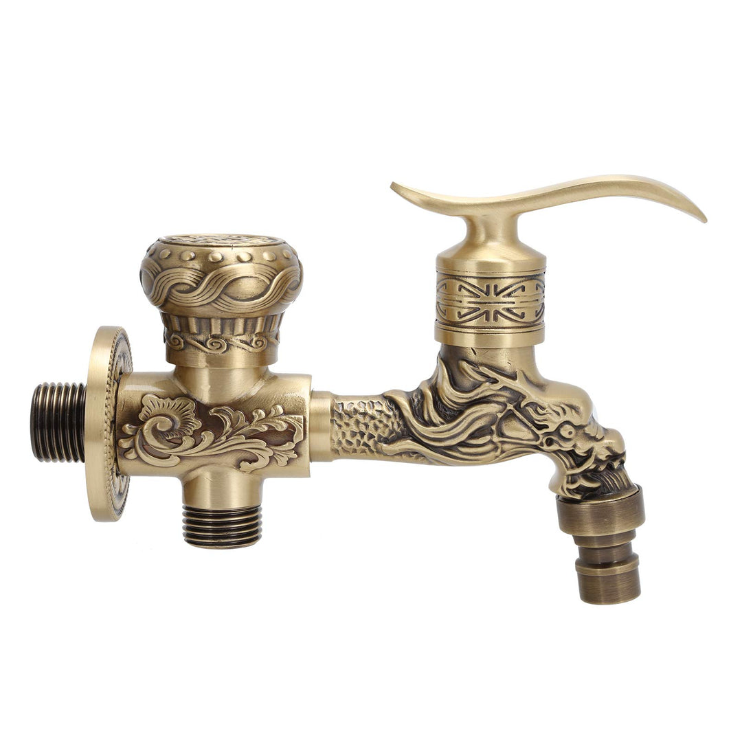Vintage Garten Wasserhahn, 1/2 Zoll, Wasserhahn Messing Lang mit Drachen Design, Lange Griffe, Doppe