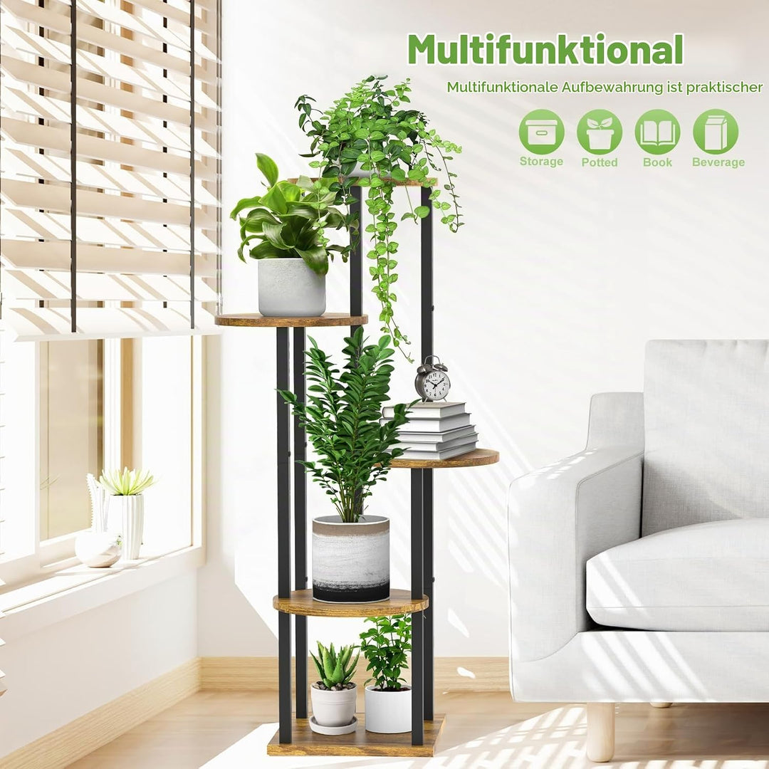 YOCOMEY 5 Tier Hölzern Blumenregal Metall Pflanzenregal, Mehrstöckig Blumenständer Pflanzenständer B