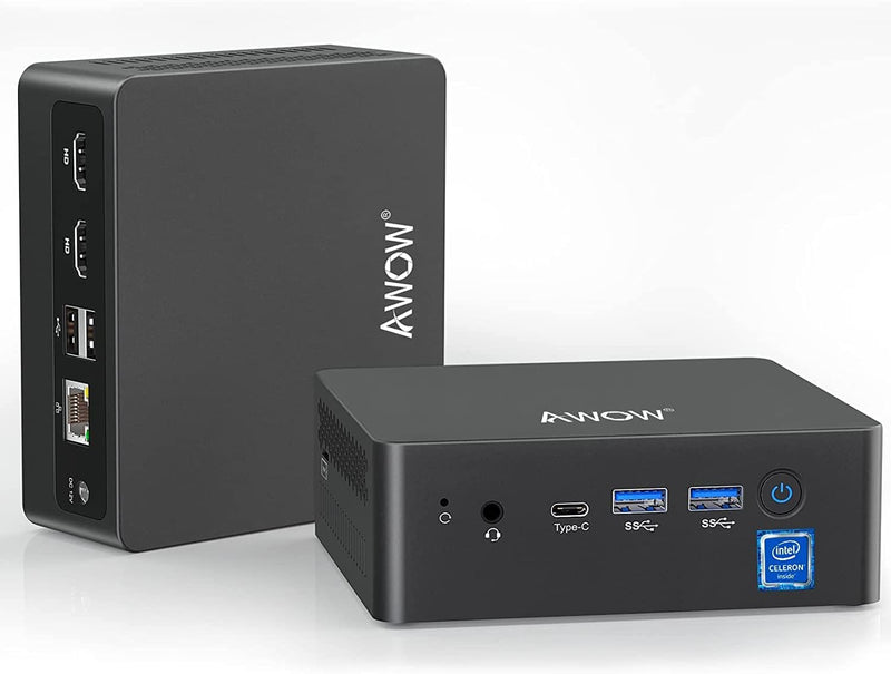 AWOW Mini PC Wi-11 Pro Celeron J4125 mit 8 GB DDR4/ 128 GB NVMe M.2 SSD 4K@60Hz, Desktopcomputer Dua