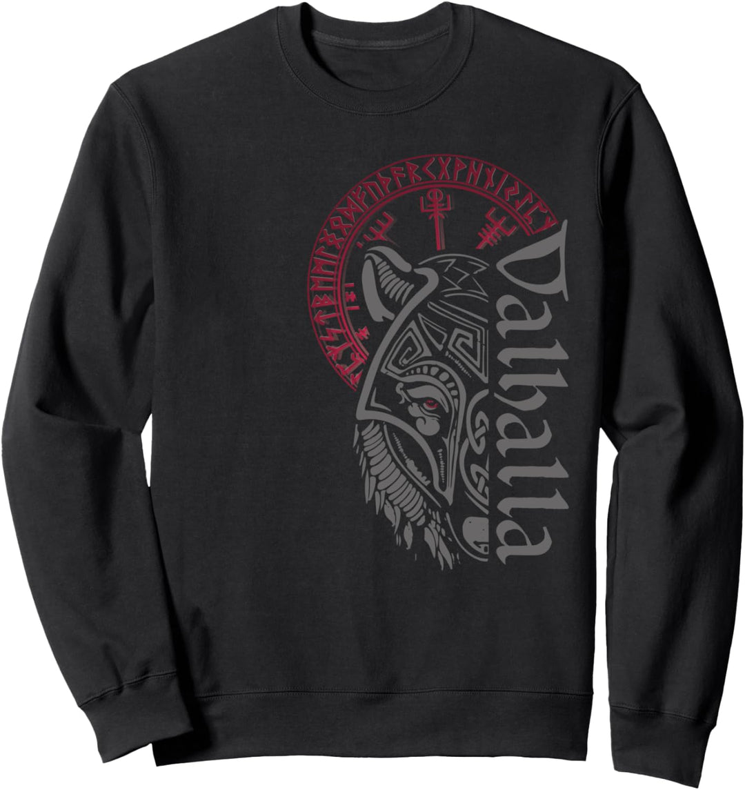 Walhalla Wolf Maske Odin Runen Nordischer Kompass Wikinger Sweatshirt