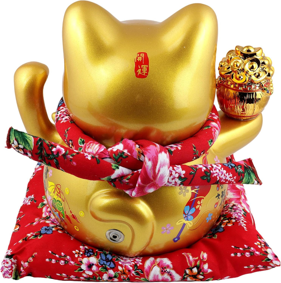Freak Scene Glückskatze Maneki-Neko Winkekatze Porzellan 21cm Gold winkende Katze Lucky cat