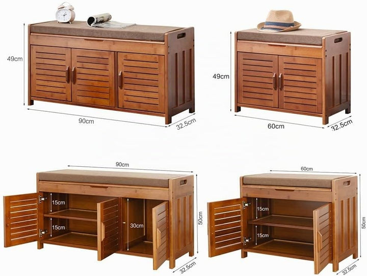 Kleine Schuhschrank mit Sitzbank, Holz Schuhregal mit Sitzfläche, Bambus Bank mit Stauraum und Sitzk