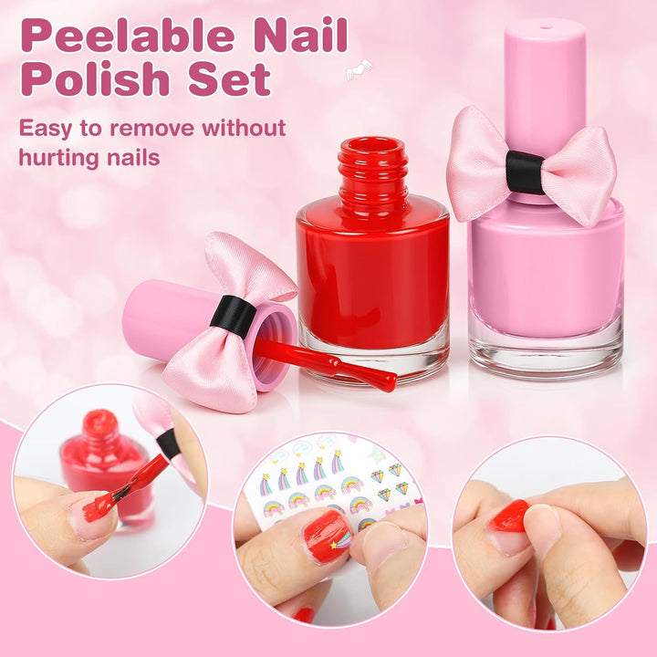 Dreamon Kinderschminke mädchen, Waschbar Make up Spielzeug für Mädchen Kinder Nagellacke mit Koffer