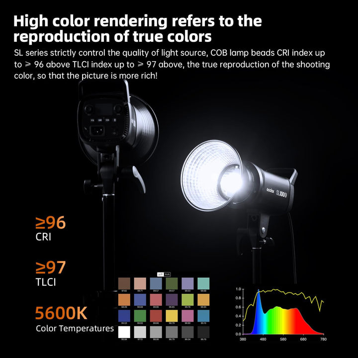 Godox SL100D 100W 5600K 100W Weiss Version LCD-Panel LED-Videolicht Dauerausgang Bowens Mount Studio