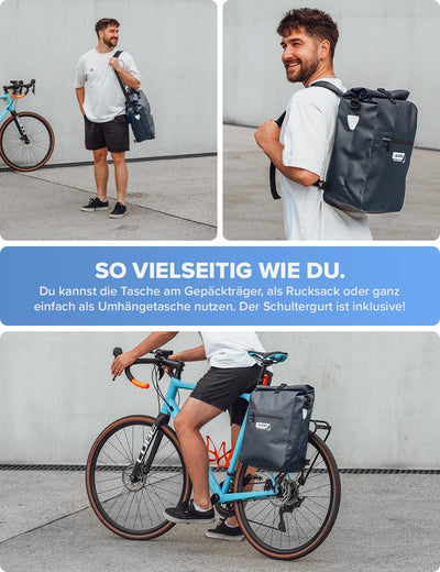 Büchel 3in1 Fahrradtasche für Gepäckträger, nutzbar als Rucksack, Umhängetasche oder Gepäckträgertas