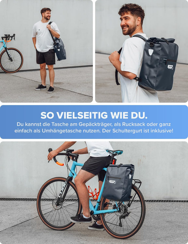 Büchel 3in1 Fahrradtasche für Gepäckträger, nutzbar als Rucksack, Umhängetasche oder Gepäckträgertas