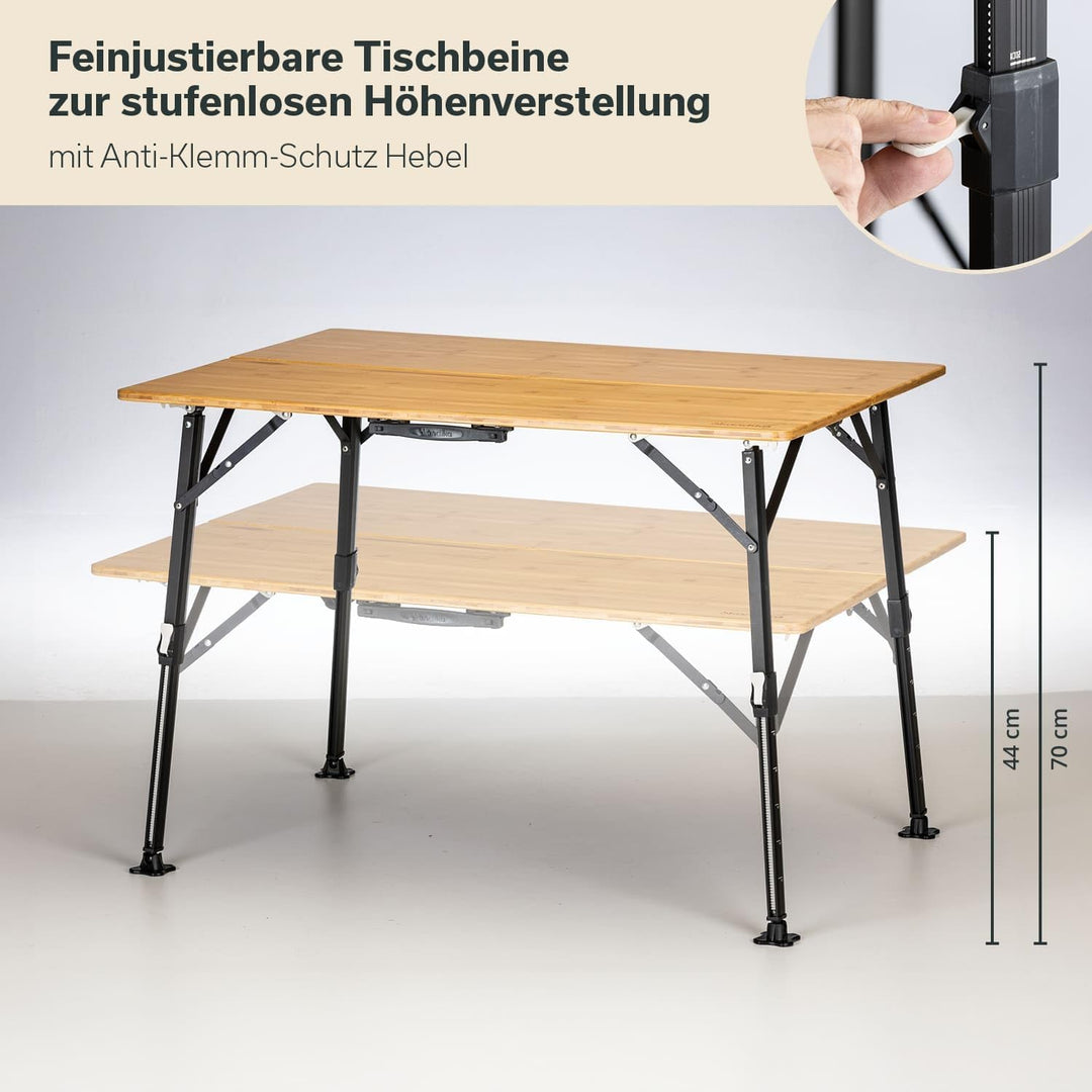 Skandika Campingtisch Tobro | Klapptisch mit Bambus Tischplatte, klappbar, stufenlos höhenverstellba
