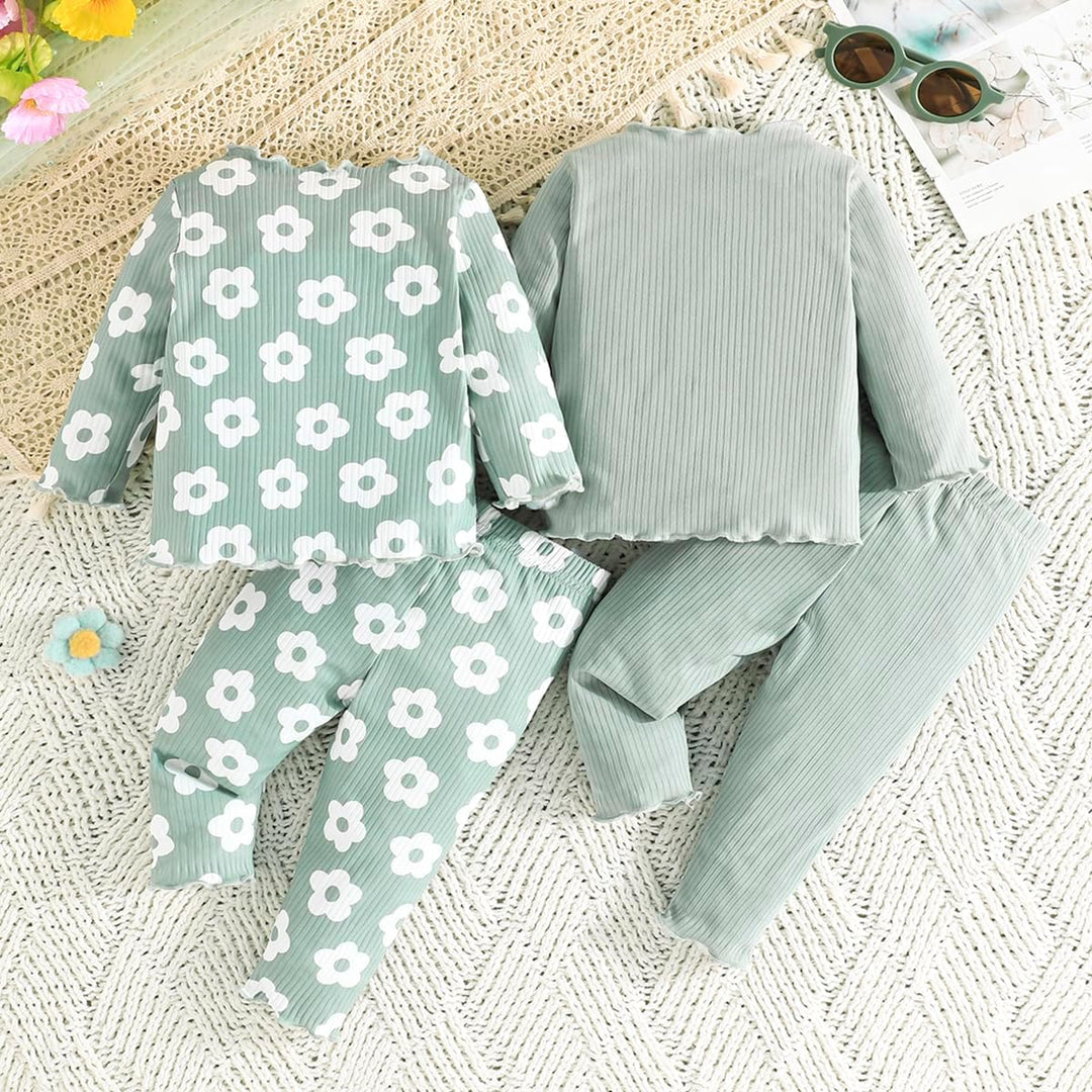 Kleinkind Baby Mädchen kleidung Set Rüschen Gerippte Kurzarm/Langarm T-Shirt Tops + Shorts Hosen 4Pc