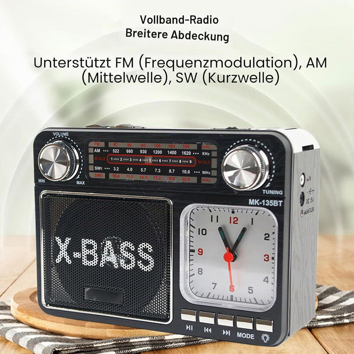 AM FM SW Bandradio, Kleines Retro Vintage Radio mit Lichtuhr, Bluetooth Lautsprecher, Kopfhöreransch