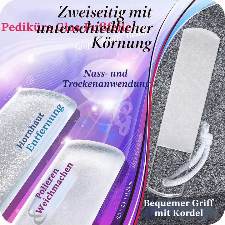 Echtes Tschechisches Glasnagelfeilen Set – Hornhautentferner Fussraspel, Nagelhautschieber, Beidseit