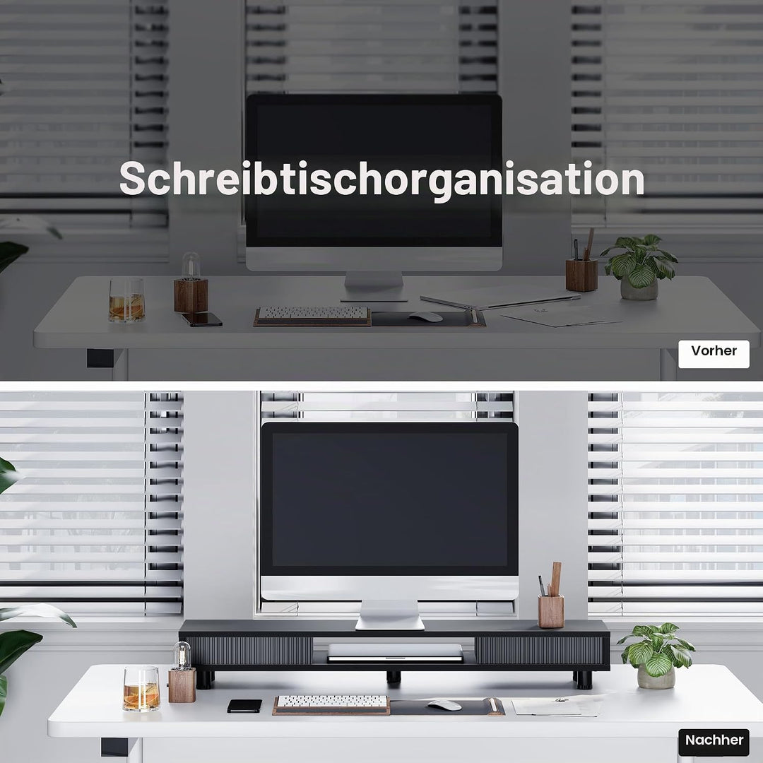 Fenge Dual Monitorständer 108cm Grosser Bildschirmständer mit 2 Glas-Schiebetür Höhenverstellbarer M