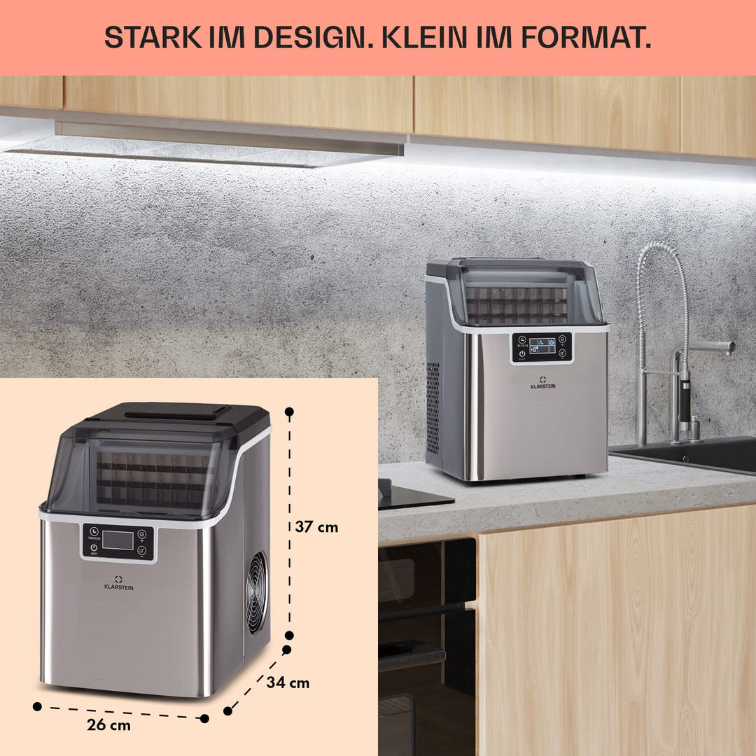 Klarstein Eiswürfelmaschine für Zuhause Camping Gastro, Schnelle Mini Eiswürfelmaschine Klein, Profi