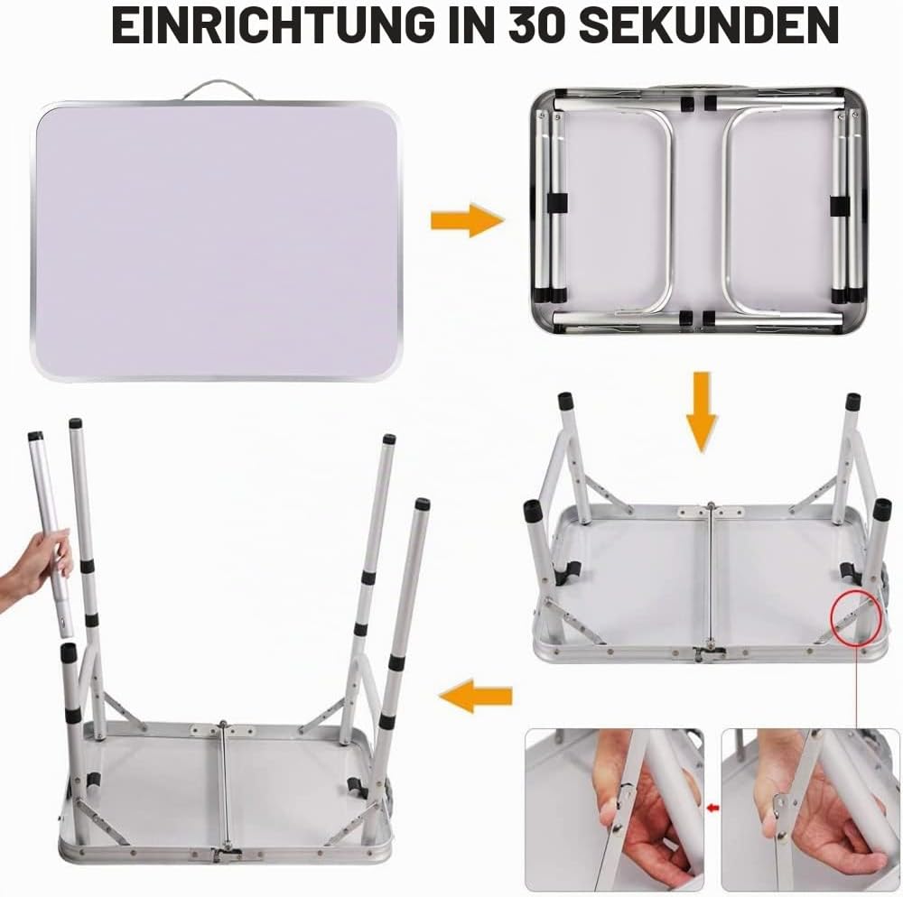 Klapptisch, höhenverstellbar, Picknicktisch, tragbarer Aluminium-Schreibtisch mit Griff, MDF-Tischpl