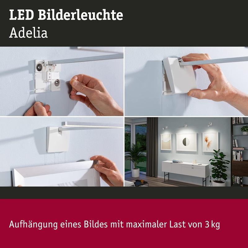 Paulmann 95576 LED Bilderleuchte Adelia Set 370lm incl. 1x4,5 Watt dimmbar Bildbeleuchtung 2700 K, A