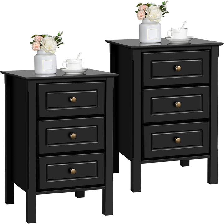 Yaheetech 2er Set Nachtschrank Nachtkommode Boxspringbett Nachttisch mit 3 Schublade Holz Sofatisch