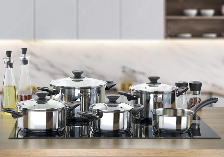 Linnuo Topfset Induktion Kochtopf Set Edelstahl Töpfe mit Glasdeckel Griff nicht heiss, Kochgeschirr