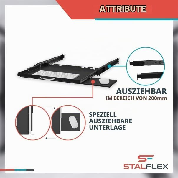 19" Ausziehbarer Regalboden für Tastatur und Maus, 350mm, schwarz RSR19-1U-350B-KM