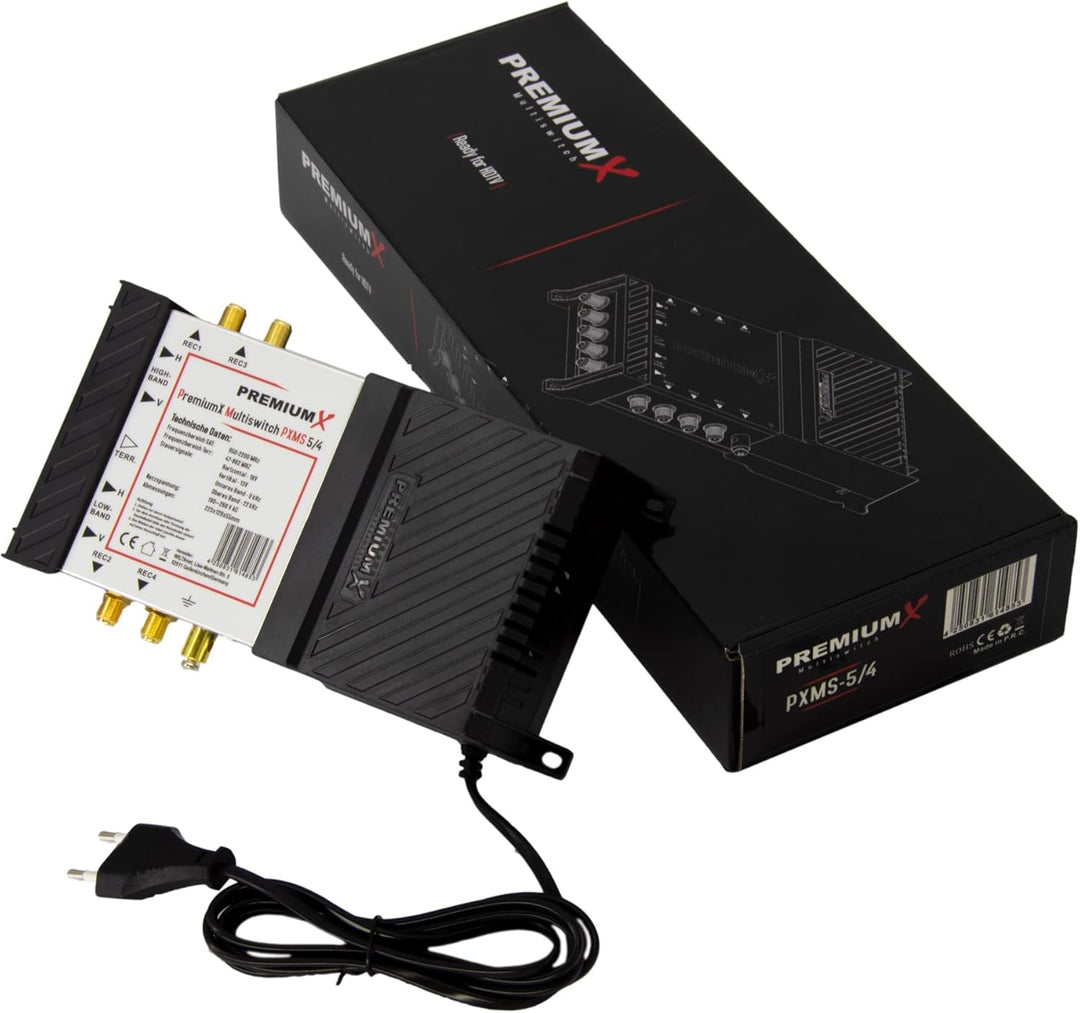 Premium X PXMS 5/4 Multischalter mit Netzteil Multiswitch 1 SAT für 4 Teilnehmer Satverteiler Digita