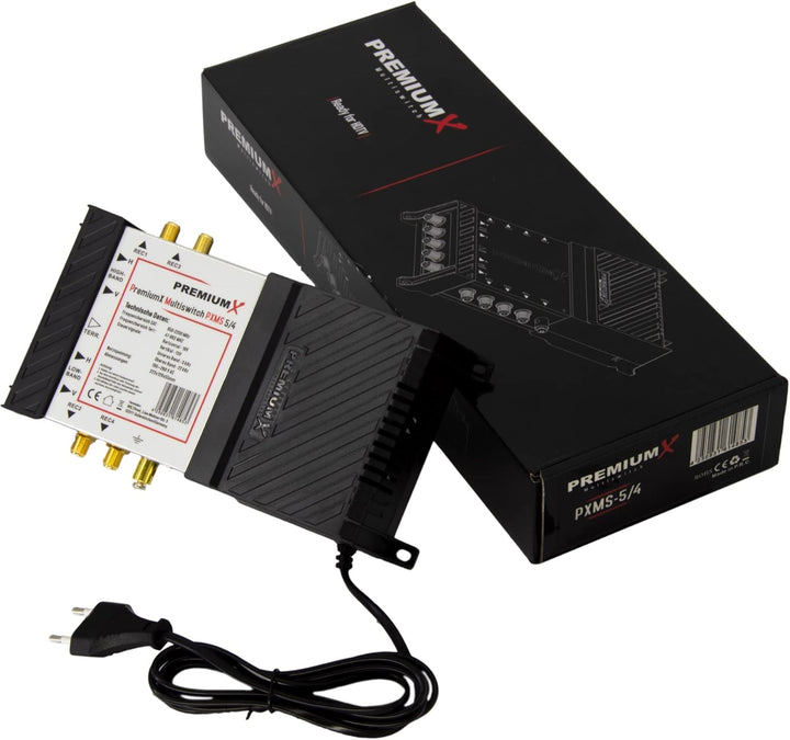 Premium X PXMS 5/4 Multischalter mit Netzteil Multiswitch 1 SAT für 4 Teilnehmer Satverteiler Digita