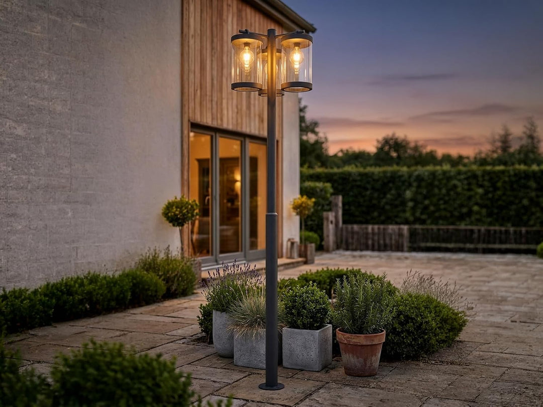 meineWunschleuchte Strassenlaterne 3-flammig aus Aluminium Anthrazit im Landhausstil, Höhe 240cm Mas