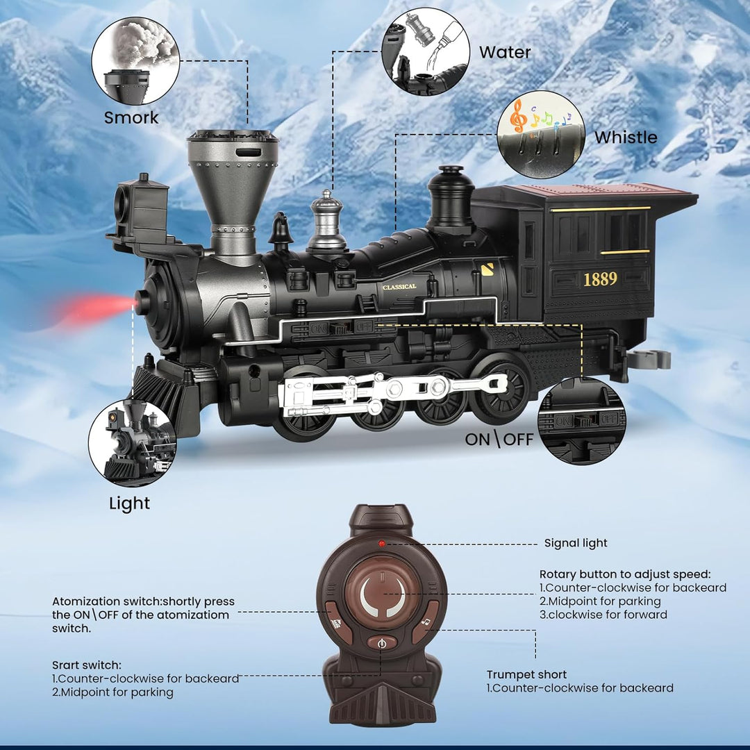 Weihnachtszug Ferngesteuert Kindereisenbahn Set – Elektrische Eisenbahn Spielzeug mit Dampf Effekt,