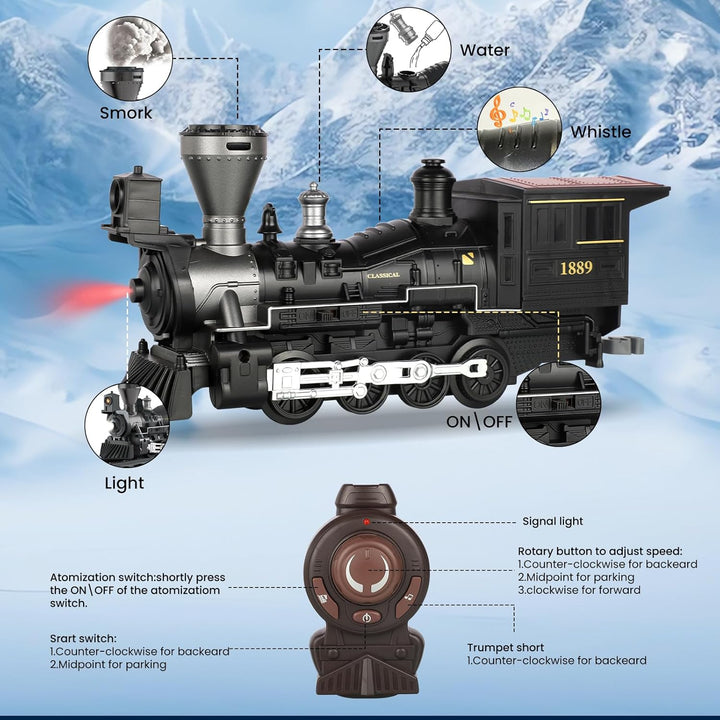 Weihnachtszug Ferngesteuert Kindereisenbahn Set – Elektrische Eisenbahn Spielzeug mit Dampf Effekt,