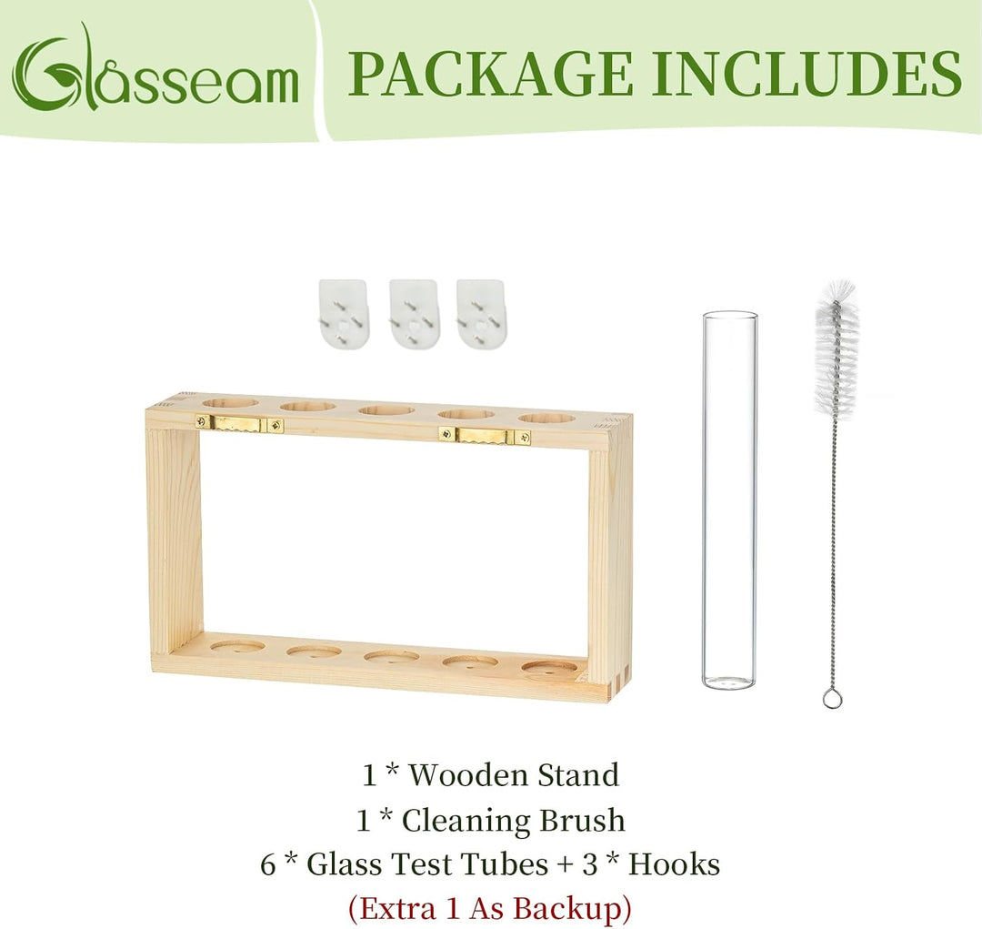 Modern Blumenvase Kleine Vasen Deko Set Vintage Glas Reagenzgläser Für Blumen Mit Ständer Holz Propa