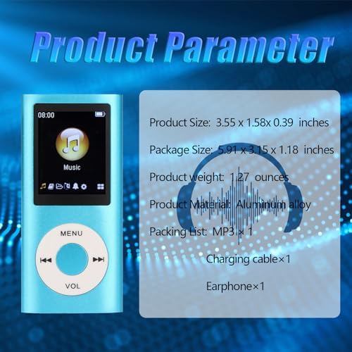 MP3-Player, Tragbarer Verlustfreier Sound, Schlanker MP3-Musik-Player mit Kopfhörer, Digitaler Musik