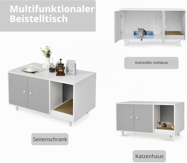 LIFEZEAL 2 in1 Katzenschrank mit Kratzbrett, Kaffeetisch mit Katzenhaus, Katzenhaus mit 2 Türen und