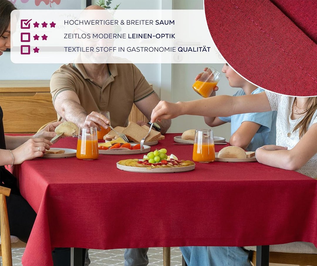 BEAUTEX Tischdecke Leinenoptik eckig 130x220 Bordeaux abwaschbar | fleckenabweisend, bügelfrei, pfle