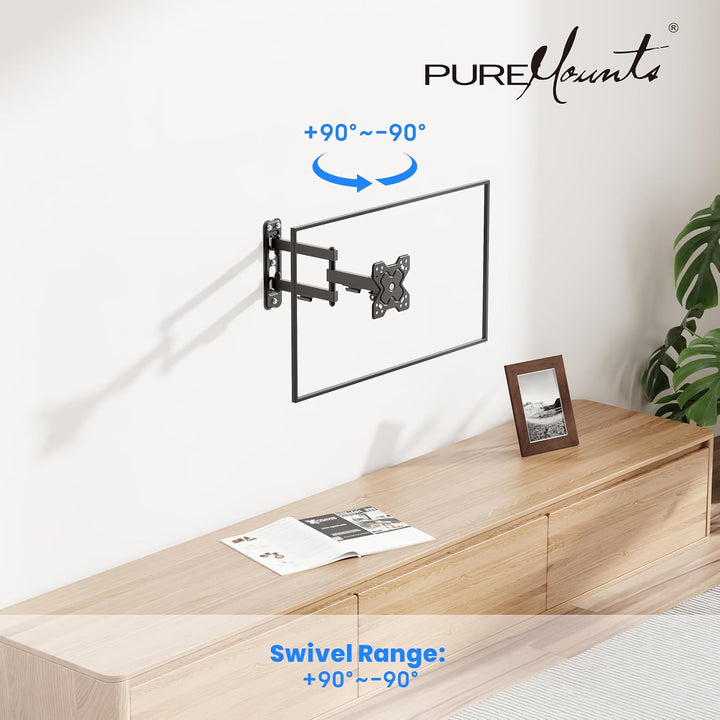 PureMounts TV Monitor Wandhalterung, neigbare und schwenkbare Universal Halterung mit Gelenk-Arm, ma