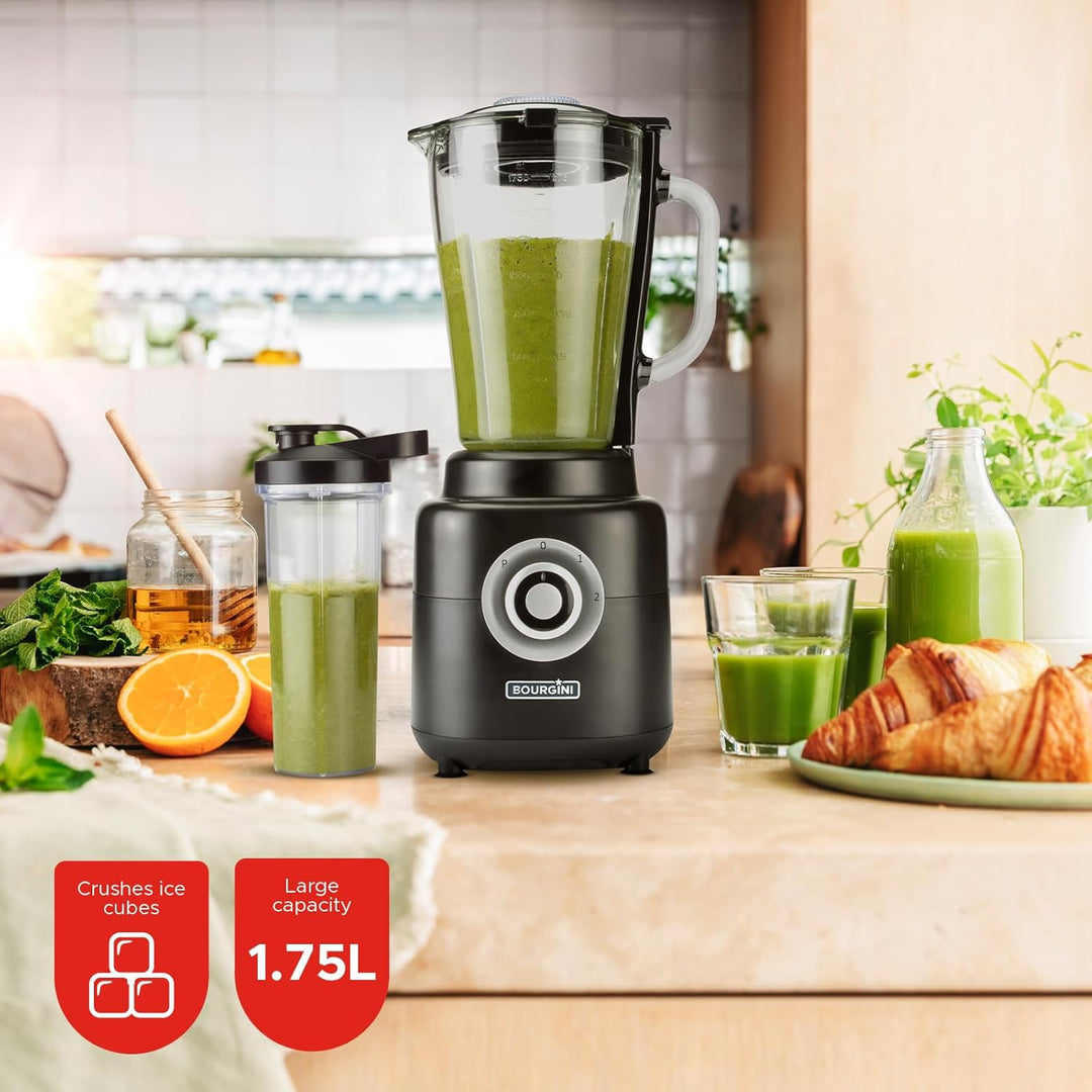 Bourgini Power Blender 1.75L- Standmixer Glas - 1000 Watt - Mixer Smoothie maker - Blender to go mit