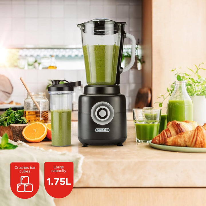 Bourgini Power Blender 1.75L- Standmixer Glas - 1000 Watt - Mixer Smoothie maker - Blender to go mit