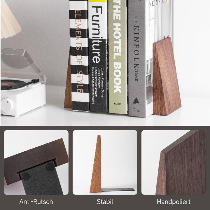 Muso Wood Holz Buchstütze aus Walnussholz - Handgefertigte Buchstützen Dekorative Bücherstütze für R
