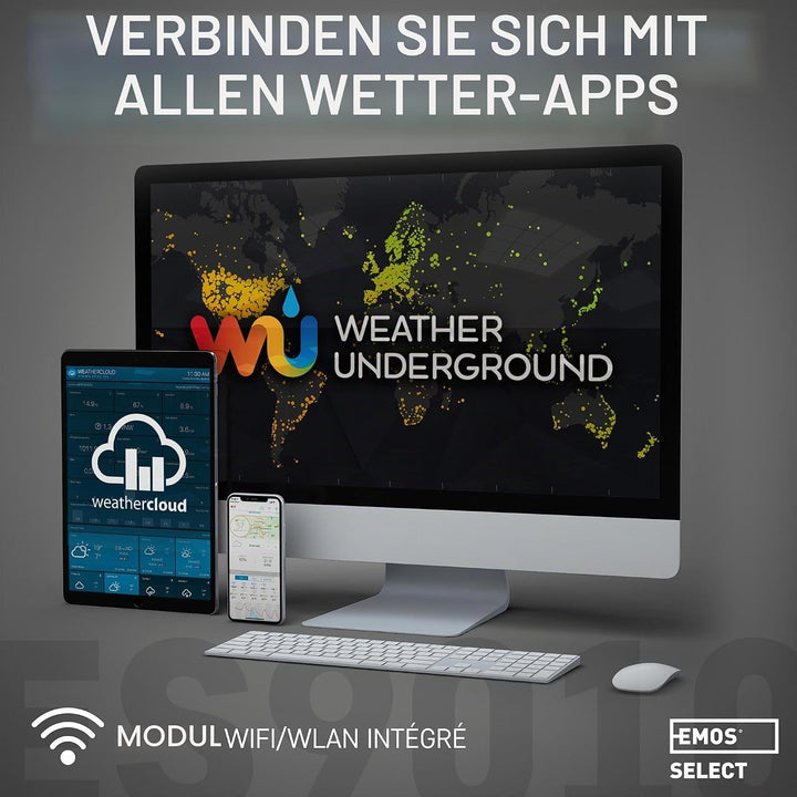 EMOS Wetterstation WLAN mit Windmesser und Regenmesser - zur Wettervorhersage, für drinnen &amp; drausse