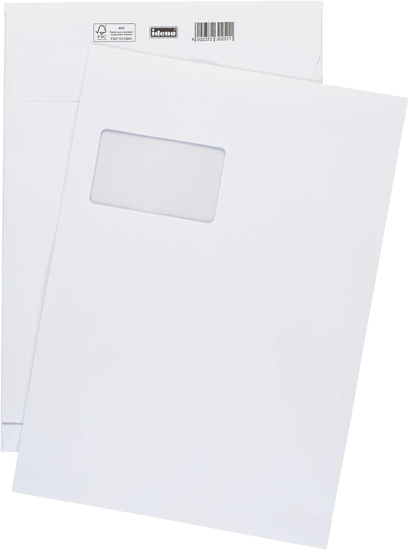 Idena 10251 - Versandtaschen DIN C4, 100 Stück haftklebend, Faltentaschen mit 2 cm Bodenfalte, Umsch