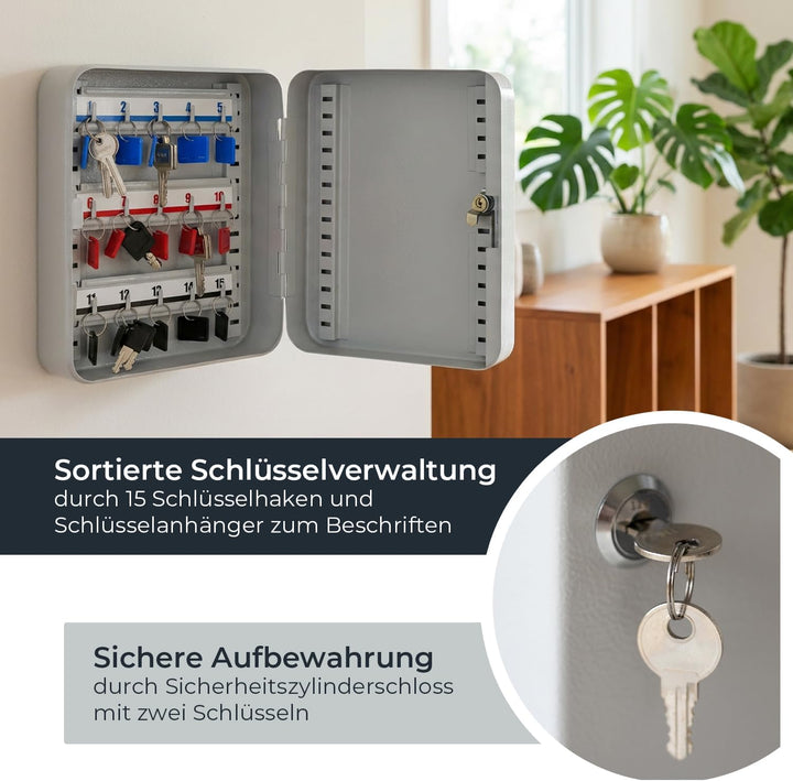 HMF Schlüsselkasten klein aus Stahl, abschliessbarer Schlüsselschrank für Flur, Arbeitszimmer oder G