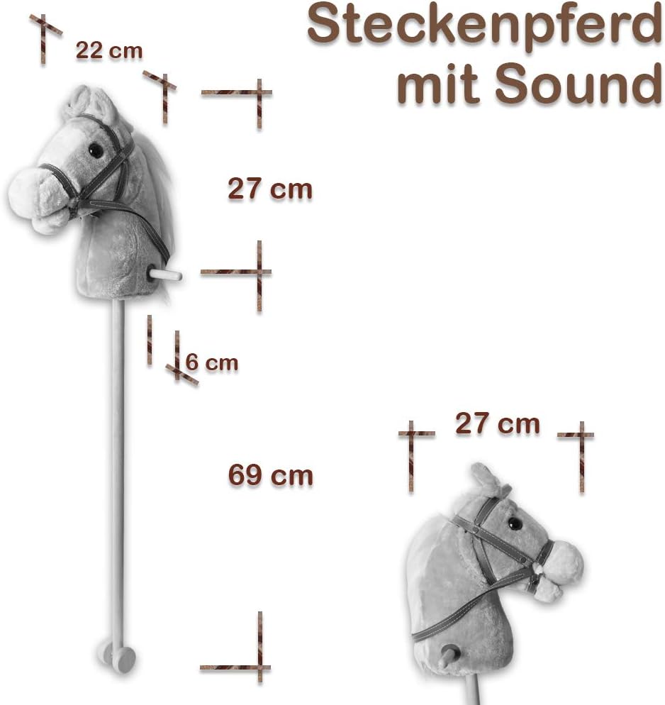 TE-Trend Hobby Horse 95cm - Stockpferd für Kinder mit Soundfunktion - rollendes Steckenpferd mit Plü