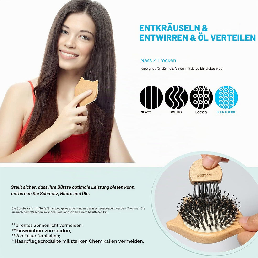 Haarbürste, BESTOOL Kleine Reise Haarbürste für Damen, Herren oder Kinder, Hölzerne Kleinkind Wildsc