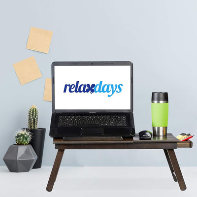 Relaxdays Bambus Laptoptisch, HBT: 25x60x35cm, höhenverstellbare Laptopablage, klappbar, mit Schubla