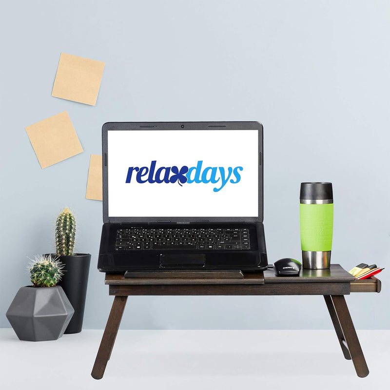 Relaxdays Bambus Laptoptisch, HBT: 25x60x35cm, höhenverstellbare Laptopablage, klappbar, mit Schubla