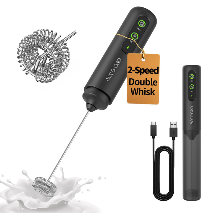 CIRCLE JOY Wiederaufladbarer Milchaufschäumer Handheld mit 2 Geschwindigkeiten, Elektrischer Kaffee-