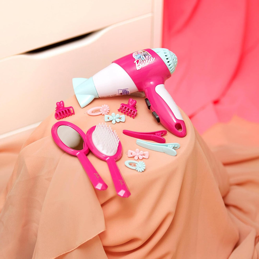 Theo Klein 5790 Barbie Frisier-Set I Zubehör und Accessoires im Barbie-Look I Inkl. Kinder-Föhn mit