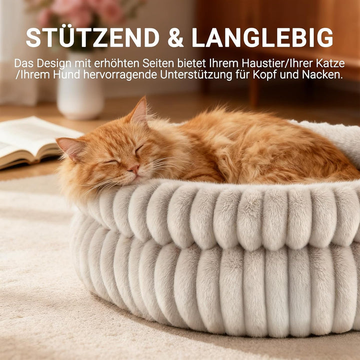 EDMIENS Katzenbett, Waschbar Indoor Katzenbett Flauschig, Rund Katzenkissen, zweiseitig Innenkissen