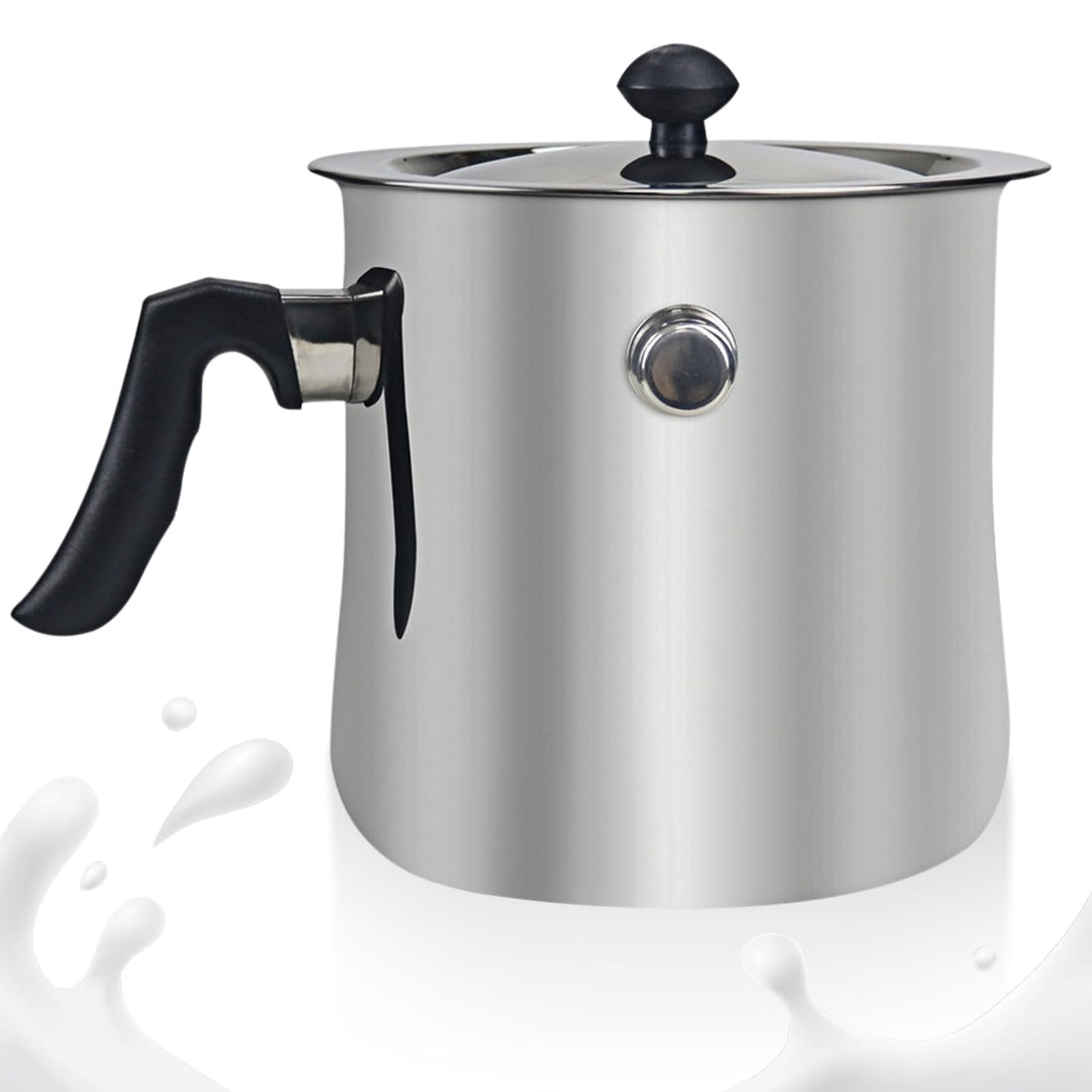Milchtopf Induktion, 1.5 Liter Edelstahl Milchtopf, Doppelwandig Kochtopf mit Ausgiesser und Glasdec