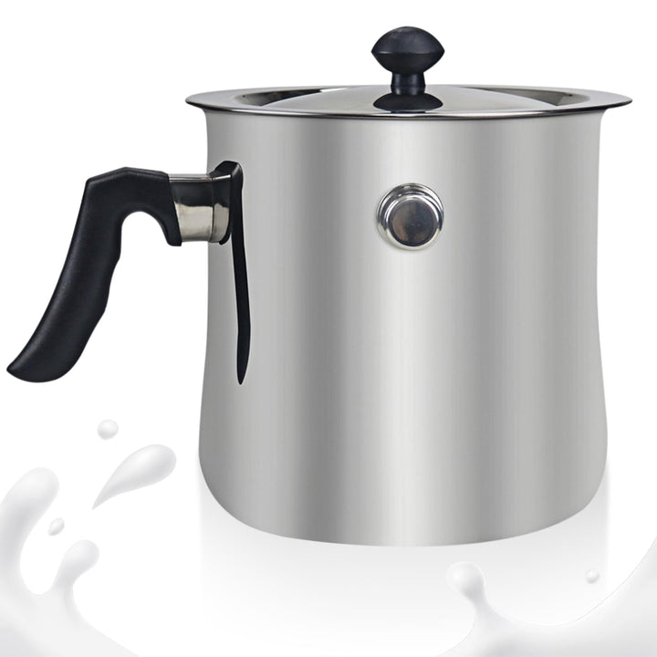 Milchtopf Induktion, 1.5 Liter Edelstahl Milchtopf, Doppelwandig Kochtopf mit Ausgiesser und Glasdec