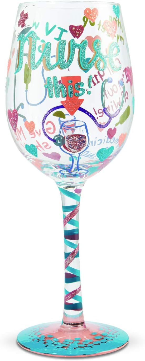 Enesco Designs by Lolita Nurse This handgemaltes Weinglas, 425 ml, mehrfarbig